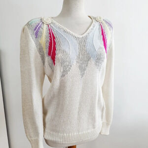 Vintage Angora Sweater / Angora / Beading / Size Large